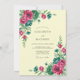 Invitation Mariage Floral Luxuriant Fuchsia Sarcelle