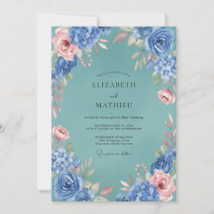 Invitation Mariage Floral Luxuriant Rose Bleu