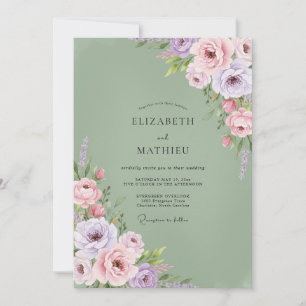 Invitation Mariage Floral Luxuriant Vert Sauge
