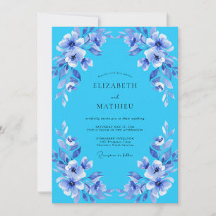 Invitation Mariage Floral Lyrique Bleu Ciel