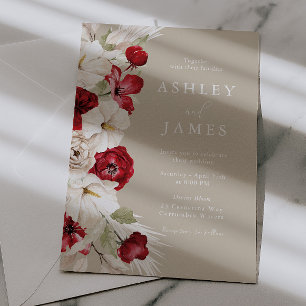 Invitation Mariage Floral Magnifique Blanc et Rouge