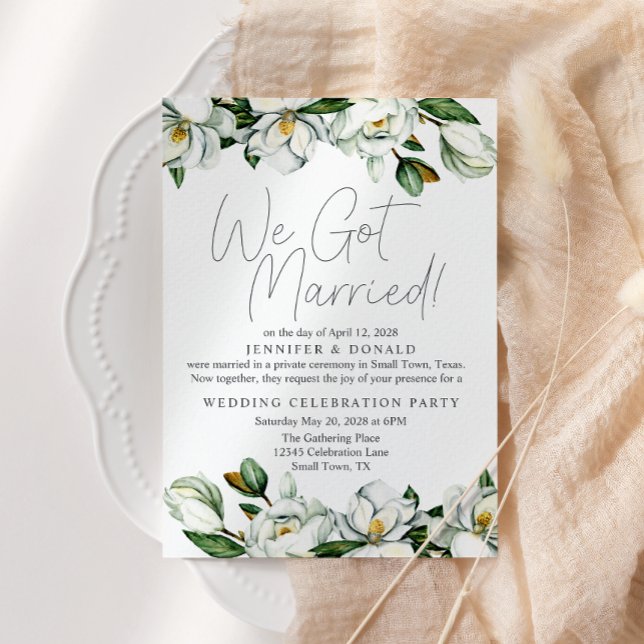 Invitation Mariage Floral Magnolia Blanc Marié (Créateur téléchargé)