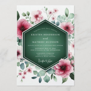 Invitation Mariage Floral Majestueux Vert Forêt
