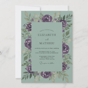 Invitation Mariage Floral Majestueux Vert Sauge