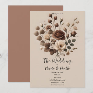 Invitation Mariage Floral Marron Beige Mousse Mocha