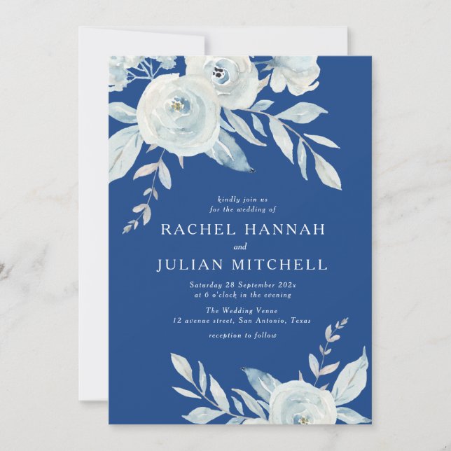 Invitation Mariage floral marseille bleu (Devant)