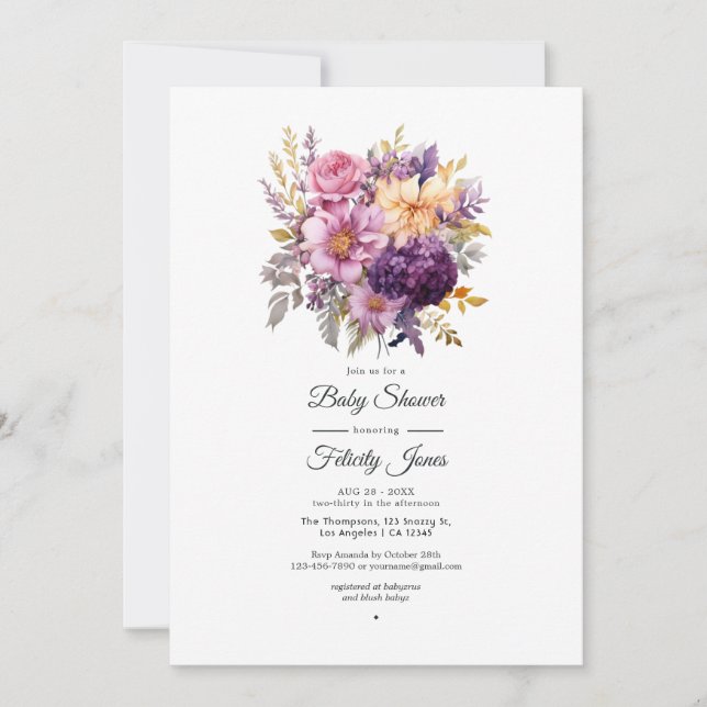 Invitation Mariage floral Mauve et Gold (Devant)