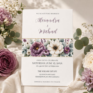 Invitation Mariage Floral Mauve & Sauge