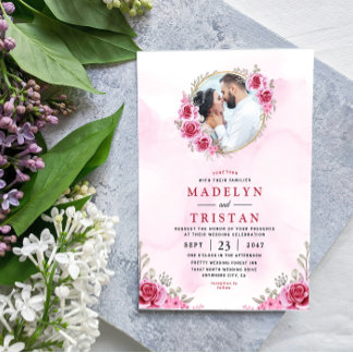 Invitation Mariage Floral Minimaliste Or Rose