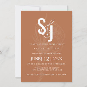Invitation Mariage Floral Minimaliste Ténèbres Terre Cuite Co