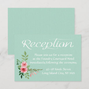 Invitation Mariage Floral Mint Green Réception Fleurs roses