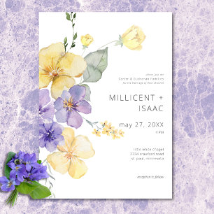 Invitation Mariage Floral Moderne aux Violettes Jaunes et Vio