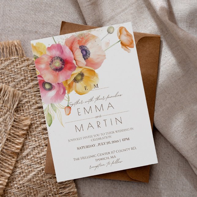 Invitation Mariage floral moderne des pavots rouges (Créateur téléchargé)