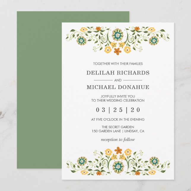 Invitation Mariage floral moderne élégant (Devant / Derrière)
