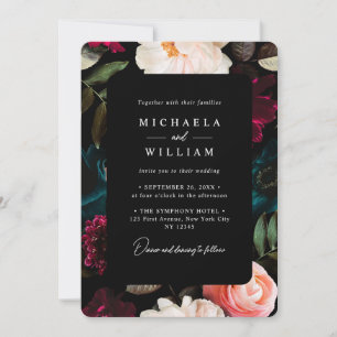 Invitation Mariage Floral Moderne Élégant Sombre et Mystérieu
