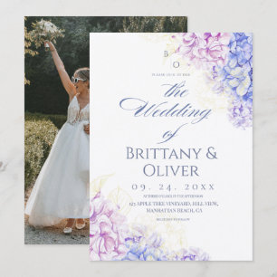 Invitation Mariage Floral Moderne Lilas & Bleu de Printemps
