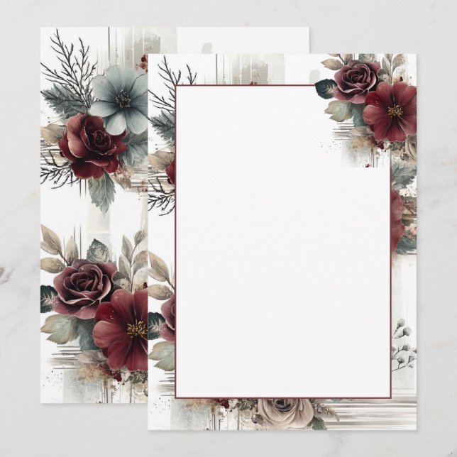 Invitation Mariage floral moderne Maron (Devant / Derrière)