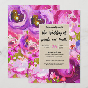 Invitation Mariage Floral Moderne Or Rose Violet