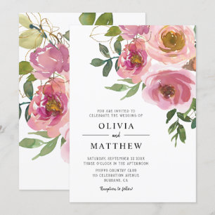 Invitation Mariage floral moderne Peach Blush