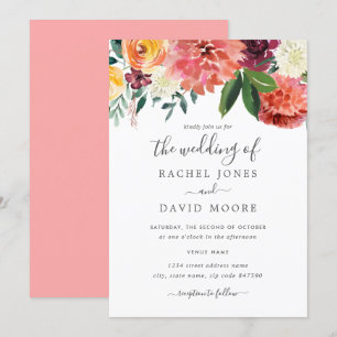 Invitation Mariage floral moderne Peach Burgundy