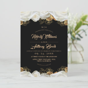 Invitation Mariage Floral Moderne Roses Noires & Blanches