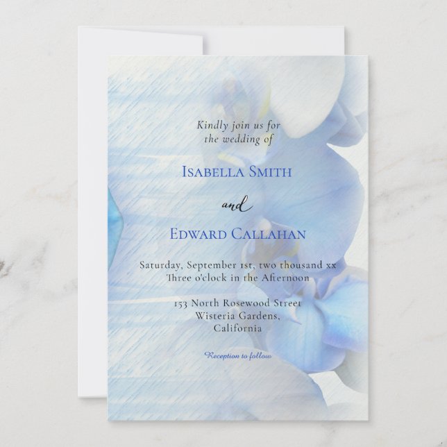 Invitation Mariage floral moderne Tropical Blue Orchid (Devant)