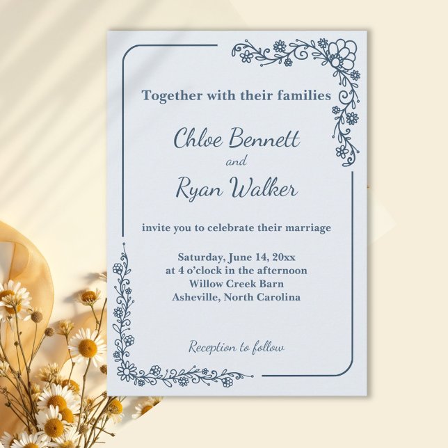 Invitation Mariage floral monochrome rustique (Créateur téléchargé)
