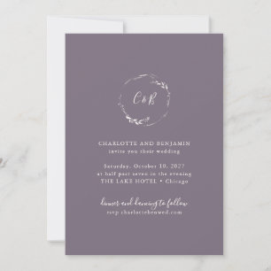 Invitation Mariage Floral Monogramme Script Violet Capricieux