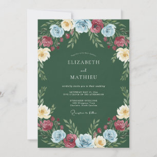 Invitation Mariage Floral Multicolore Vert Chasseur