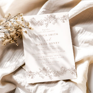 Invitation Mariage Floral Neutre Classique Vintage