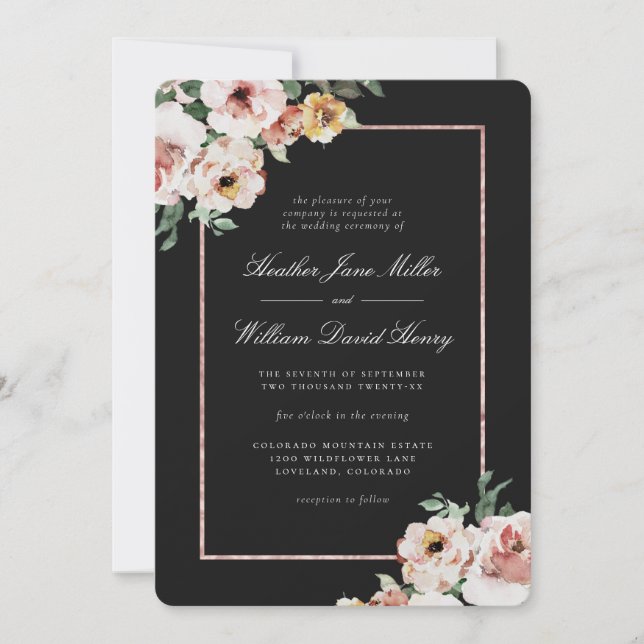 Invitation Mariage Floral noir (Devant)
