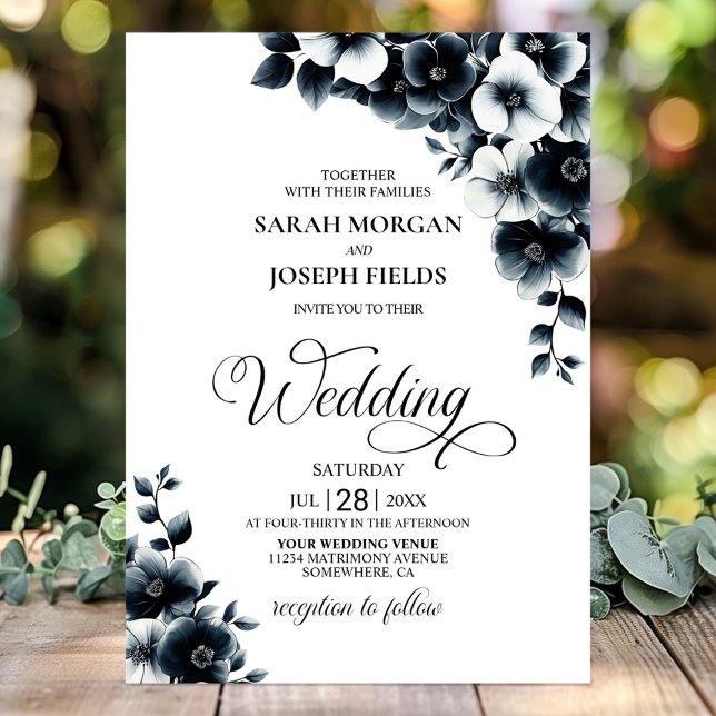 Invitation Mariage Floral noir blanc (Créateur téléchargé)