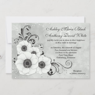 Invitation Mariage floral noir blanc à fleur d'anémone
