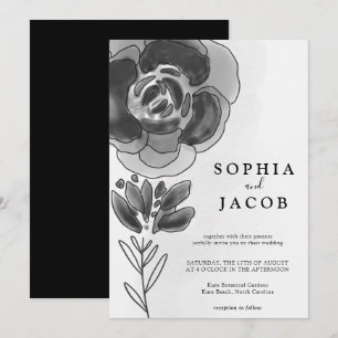Invitation Mariage floral noir et blanc
