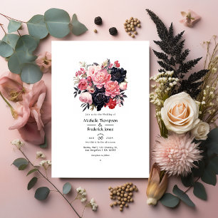 Invitation Mariage floral noir et blanc