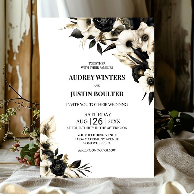 Invitation Mariage floral noir et blanc (Créateur téléchargé)