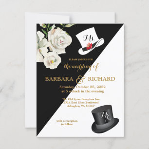Invitation Mariage floral noir et blanc Budget
