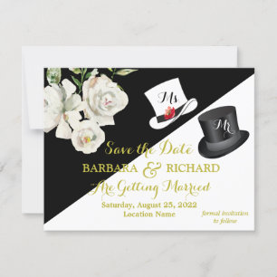 Invitation Mariage floral noir et blanc Budget Date d'enregis
