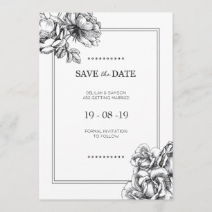 Invitation Mariage floral noir et blanc gravé Enregistrer les