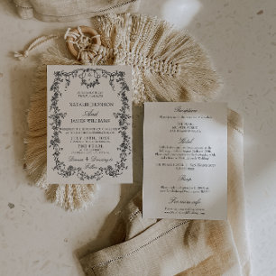 Invitation Mariage Floral Noir Et Blanc Monogramme Tout En Un