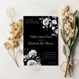Invitation Mariage floral noir et blanc personnalisable