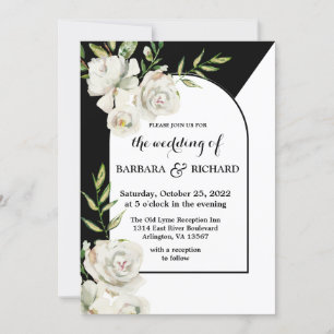Invitation Mariage floral noir et blanc romantique   