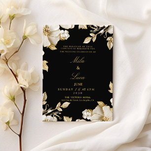 Invitation Mariage floral noir et or de luxe