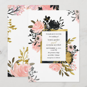 Invitation Mariage floral noir et rose