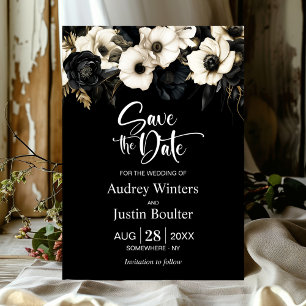Invitation Mariage floral noir moderne Sauvez la date