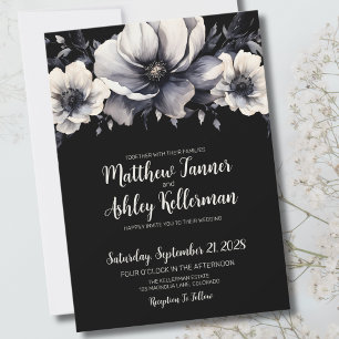 Invitation Mariage Floral Noir Moderne Sombre et Mystérieux