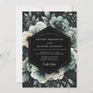 Invitation Mariage Floral Noir Sarcelle