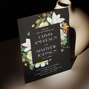 Invitation Mariage Floral Noir   Soirée Botanique + Code QR