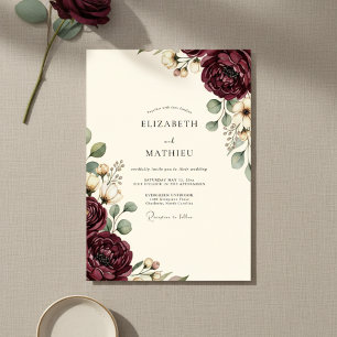 Invitation Mariage Floral Opulent Bourgogne