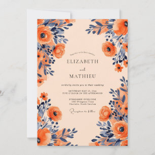 Invitation Mariage Floral Opulent Navy Abricot